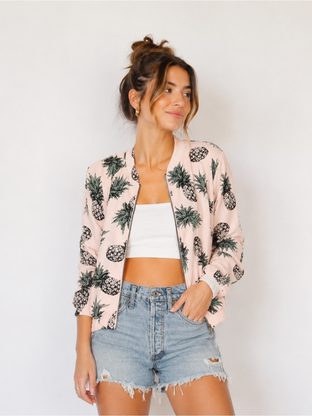 BB Dakota Pink Pineapple-Print Bomber Jacket